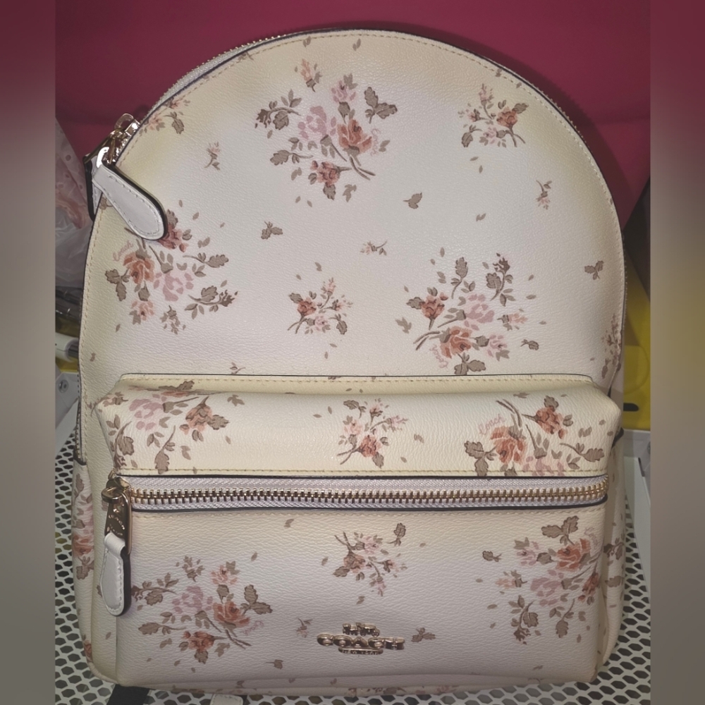 Coach Charlie Backpack Rose Bouqet Print